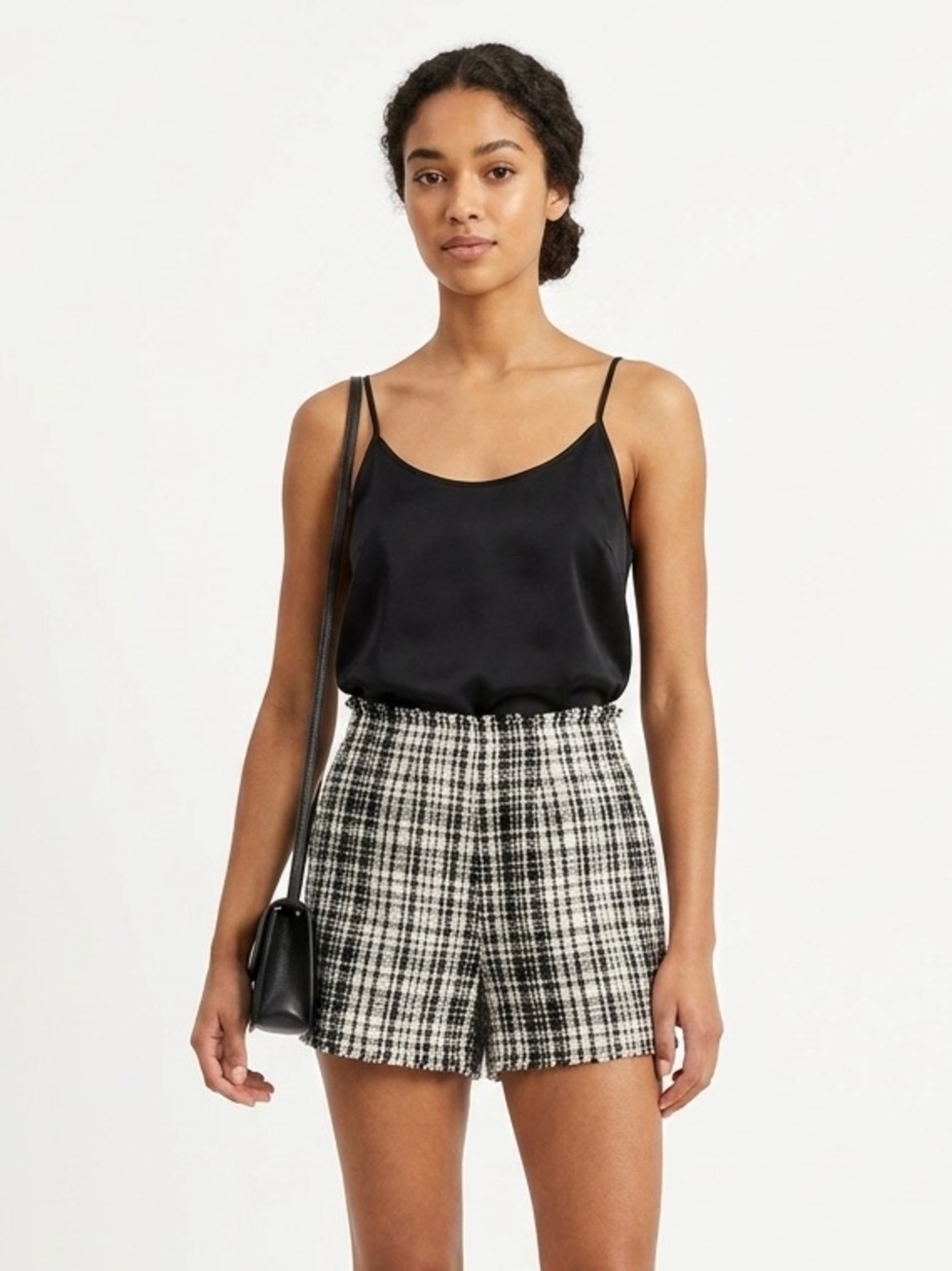 Zara Plaid Tweed Shorts High-Waisted Textured Bouclé Shorts Academic Size Small